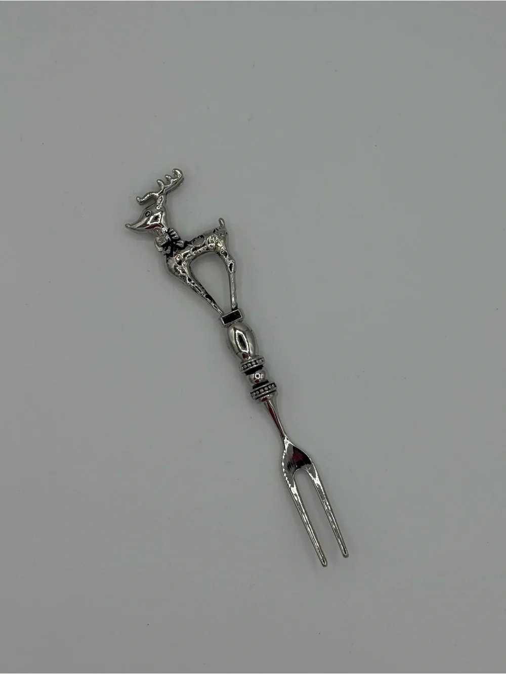 Silver Tone Reindeer Appetizer Fork Christmas Holiday Serving Utensil